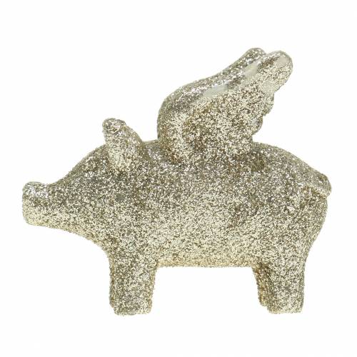 Floristik24 Decoratief varken met vleugels goud mica 6cm
