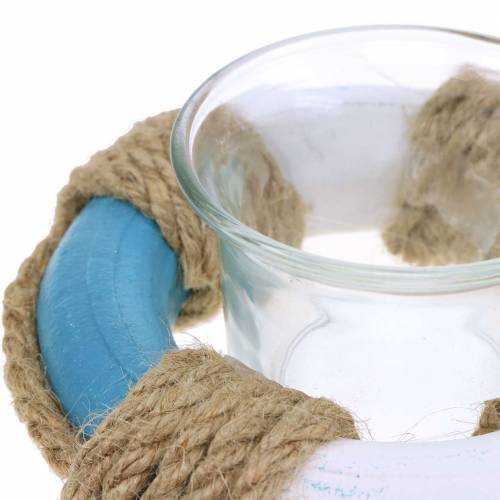 Floristik24 Nautische decoratie lantaarn glas met reddingsboei blauw, wit Ø12cm