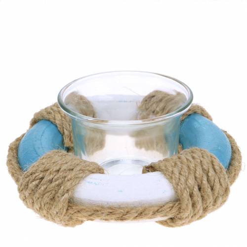 Floristik24 Nautische decoratie lantaarn glas met reddingsboei blauw, wit Ø12cm