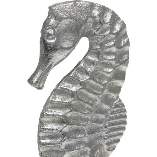 Floristik24 Zeepaardje om te plaatsen, zeedecoratie van metaal, maritiem sculptuur zilver, natuurlijke kleuren H22cm