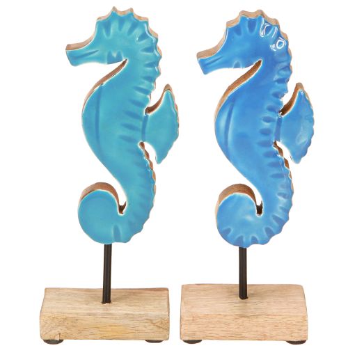Artikel Zeepaard decoratie hout blauw natuurlijk maritiem H21cm 2st