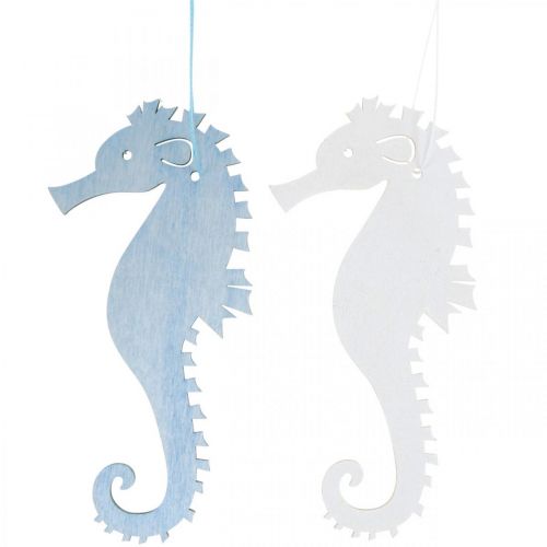 Zeepaardje om op te hangen blauwe, witte hanger maritieme decoratie 8 stuks
