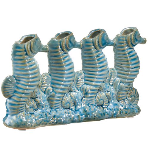 Floristik24 Zeepaardje Keramiek Bloemenvaas Blauw Groen L21cm 2st