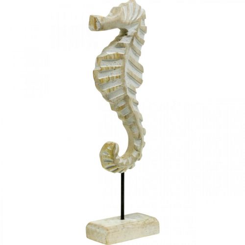 Floristik24 Zeepaardje van hout, maritieme decoratie, decoratief figuur zeedier natuurlijke kleur, wit H35cm