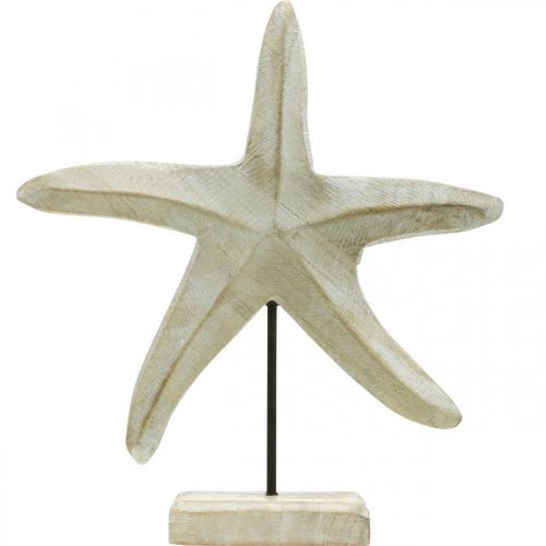 Floristik24 Zeester van hout, decoratief beeldhouwwerk maritiem, zeedecoratie natuurlijke kleuren, wit H28cm