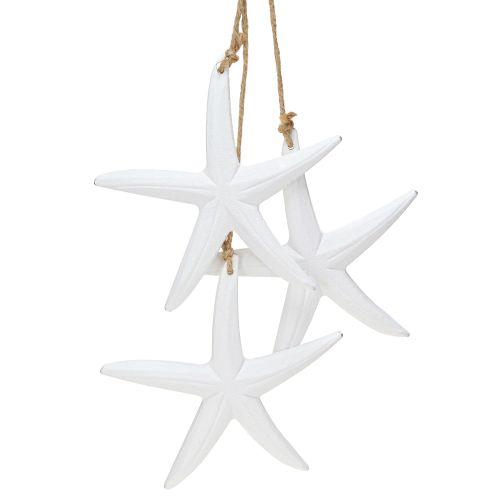 Zeester decoratie maritieme houten decoratie om op te hangen wit met 3 sterren 46cm