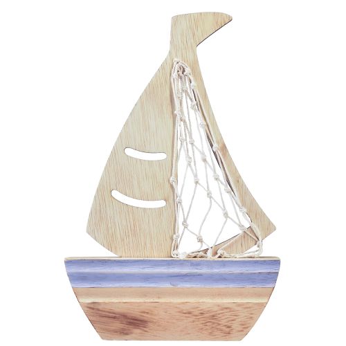 Artikel Zeilbootdecoratiestandaard hout natuurlijk lichtblauw 25,5×16,5cm 3 st