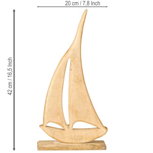 Artikel Zeilboot Hout op Voet Natuurlijke Tafeldecoratie Maritiem H42cm
