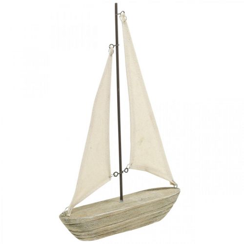Decoratieve houten zeilboot, maritieme decoratie, decoratief schip shabby chic, natuurlijke kleuren, wit H29cm L18cm