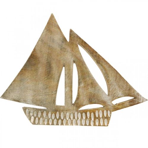 Artikel Houten zeilboot, maritieme decoratie, houten boot natuurlijke kleur, wit H23cm