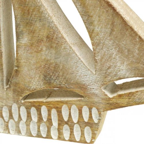 Artikel Houten zeilboot, maritieme decoratie, houten boot natuurlijke kleur, wit H23cm