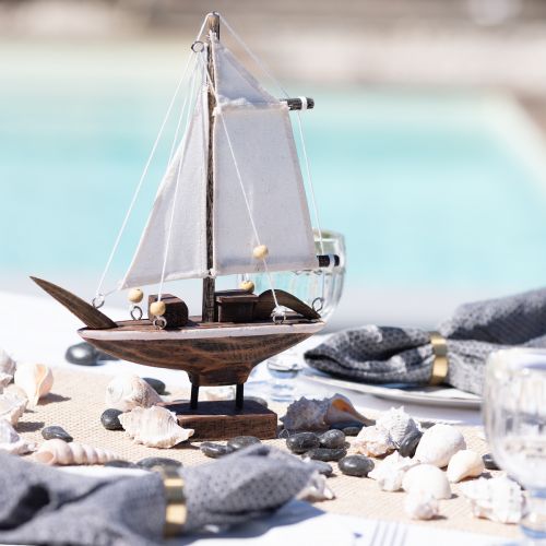 Artikel Zeilbootdecoratie schip grenen hout bruin 22,5×4×29cm