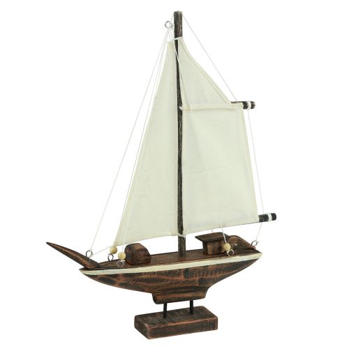 Artikel Zeilboot decoratie schip grenen hout bruin 32×5×41cm