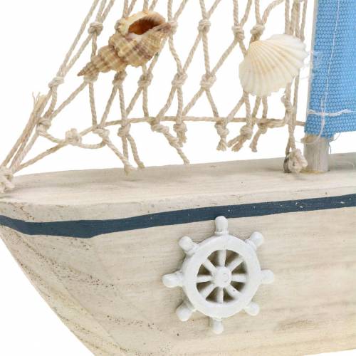 Decoratieve zeilboot hout blauw wit natuurlijk 20x4cm H30cm