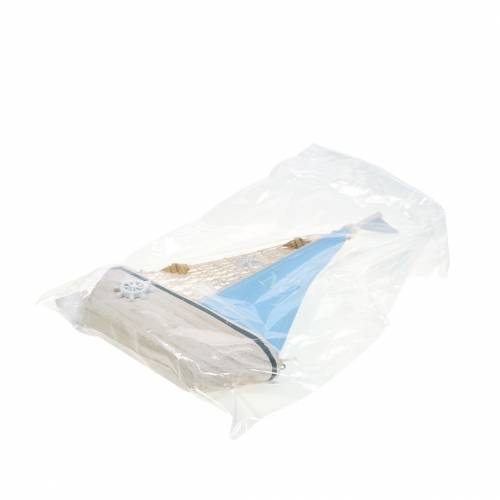 Decoratieve zeilboot hout blauw wit natuurlijk 20x4cm H30cm