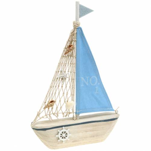 Decoratieve zeilboot hout blauw wit natuurlijk 20x4cm H30cm Decoratieve zeilboot hout blauw wit natuurlijk 20x4cm H30cm