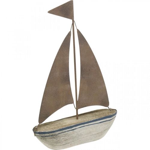 Deco zeilboot hout roest maritiem decoratie 16×25cm