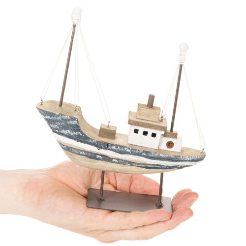 Scheepsdecoratie, maritieme stijl, hout met standaard, 20 cm | Floristik24.nl