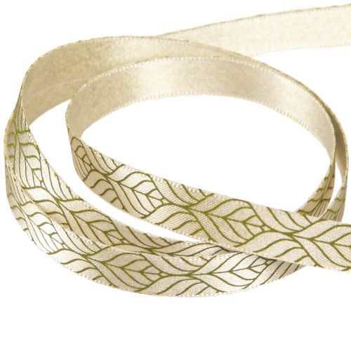 Artikel Zijdelint cadeaulint blaadjes beige groen 10mm 20m