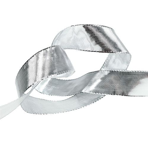 Artikel Cadeau lint zilver met draadrand 25mm 25m