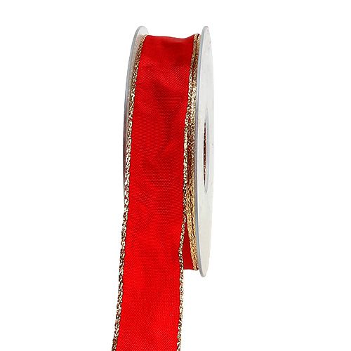 Zijden lint rood met gouden rand 25mm 25m