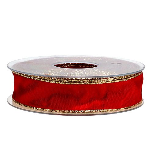Artikel Zijden lint rood met gouden rand 25mm 25m