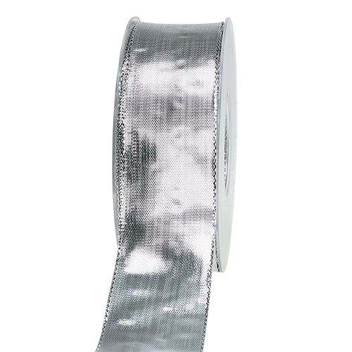 Floristik24 Cadeaulint zilver met draadrand 40mm 25m