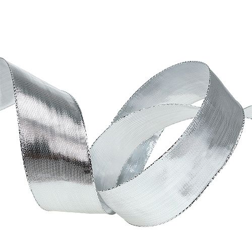 Floristik24 Cadeaulint zilver met draadrand 40mm 25m