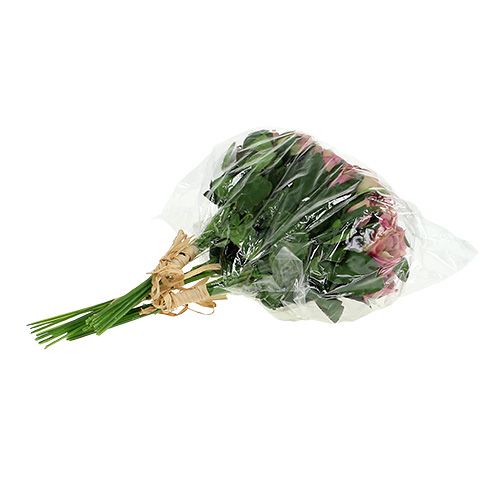 Zijden stof bloemen boeket rozen L26cm schemerig roze 3st | Floristik24.nl