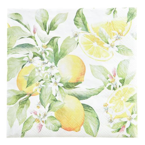 Floristik24 Servetten wit met citroenen zomerdecoratie 33x33cm 20st