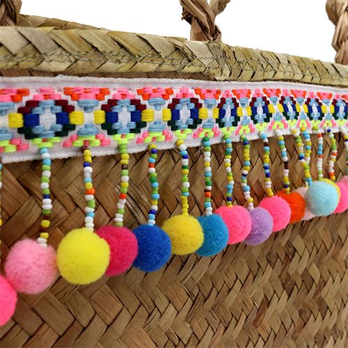 Floristik24 Boodschappentas natuur met pompons 40cm x 32,5cm