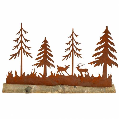 Floristik24 Bossilhouet met dierenpatina op houten sokkel 30cm x 19cm