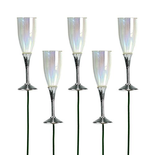 Floristik24 Oudejaarsavond decoratie champagne glas plug zilver 7.5cm L27cm 12st