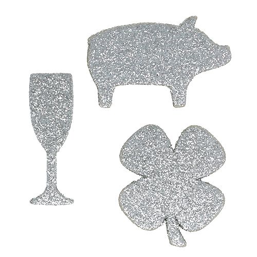 Floristik24 Nieuwjaarsdecoratiemix zilver met mica 4cm - 5cm 24st