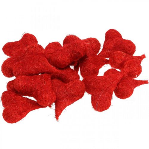 Artikel Sisalhartjes rood, decoratie voor bruiloft, natuurlijke sisalvezels, Valentijnsdag H7,5-9cm 16 st
