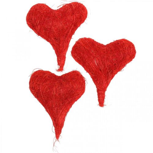 Floristik24 Sisalhartjes rood, decoratie voor bruiloft, natuurlijke sisalvezels, Valentijnsdag H7,5-9cm 16 st