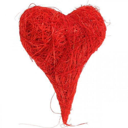 Artikel Sisalhartjes rood, decoratie voor bruiloft, natuurlijke sisalvezels, Valentijnsdag H7,5-9cm 16 st