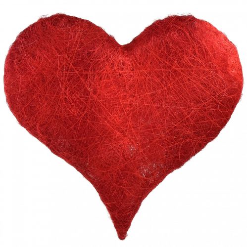 Sisal hart hartdecoratie met sisalvezels in rood 40x40cm