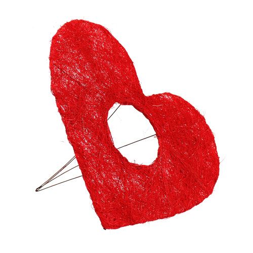 Floristik24 Sisal hart manchet 20cm rood hart sisal bloemdecoratie 10 st