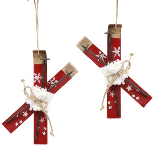 Floristik24 Paar ski's rood voor hangende kerstboom 13,7cm x 7cm 3st