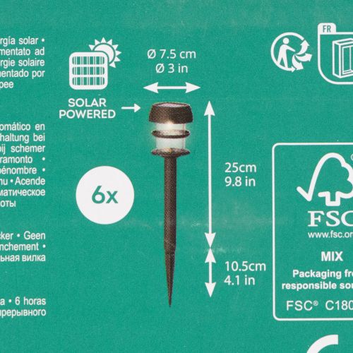 Solar tuinverlichting met grondpen, buitenlampen voor tuinpaden, 35 cm, 6 stuks | Floristik24.nl