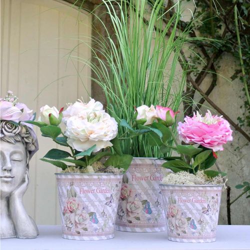 Floristik24 Zomerdecoratie bloempot metalen rozen plantenbak Ø11.5cm H10.5cm