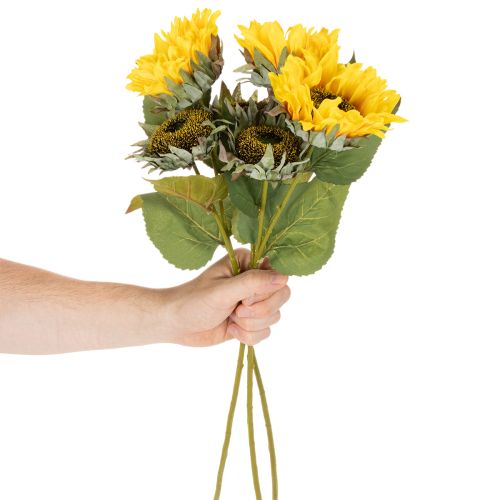 Artikel Kunstmatige zonnebloem met realistische bladeren en bloesems, 58 cm, 3 stuks