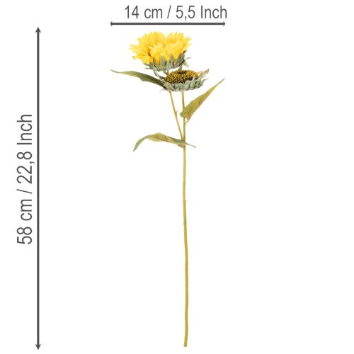 Artikel Kunstmatige zonnebloem met realistische bladeren en bloesems, 58 cm, 3 stuks