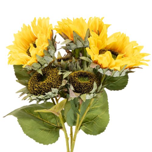 Kunstmatige zonnebloem met realistische bladeren en bloesems, 58 cm, 3 stuks | Floristik24.nl