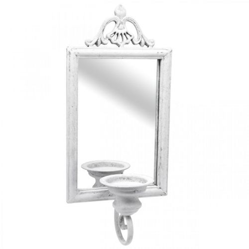 Floristik24 Spiegel antiek effect met kaarsenhouder wit metaal Shabby H50cm