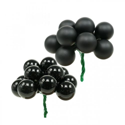 Mini kerstballen op draad zwart glas Ø20mm 140st