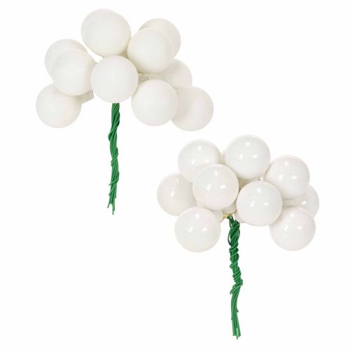 Spiegelende mini glazen bolletjes in bessenvorm aan een draadje, wit, 25 mm, 140 stuks kopen | Floristik24.nl