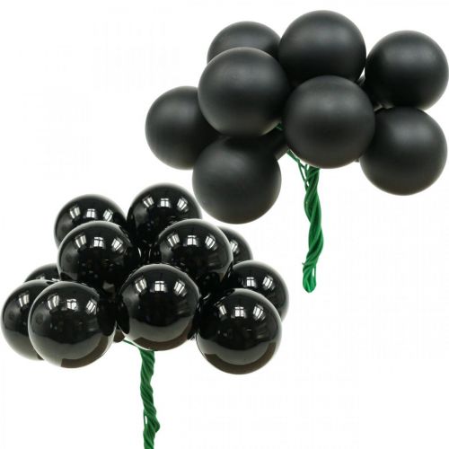Floristik24 Mini kerstballen op draad zwart glas Ø25mm 140st