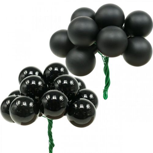 Floristik24 Mini kerstballen op draad zwart glas Ø25mm 140 st